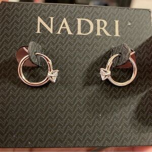 NADRI Rhodium-Plated Cubic Zirconia Huggy Huggies Ring Hoop Earrings NEW NWT